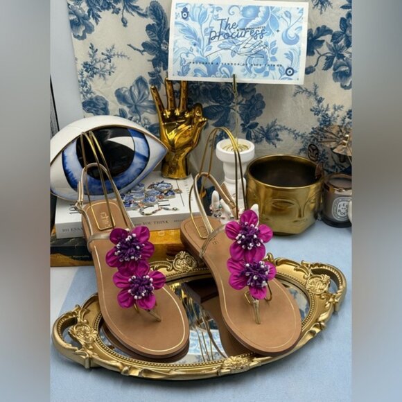 🆕 CHICO'S 🧿 NWOB Sunset Flower Sandal, Pink Hand Beaded Flower Detail - Sz 9US - Picture 2 of 12